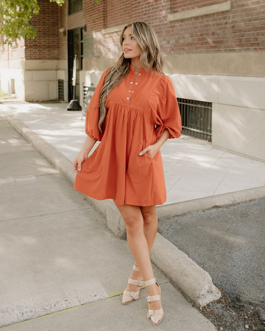 Sutton Corduroy Dress - Rust in Gold Flame view 2 - Rust Dress