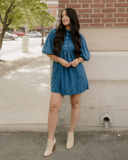 Sutton Corduroy Dress - Teal in Light Blue view 2 - Teal Dress