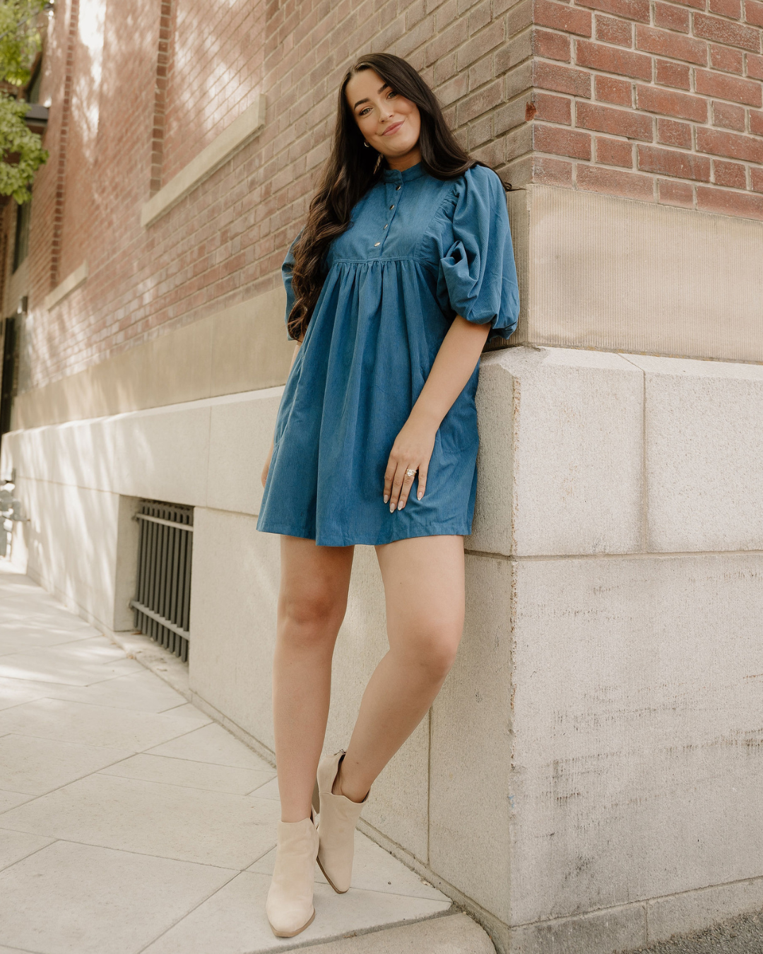 Sutton Corduroy Dress - Teal in Light Blue view 3 - Teal Dress