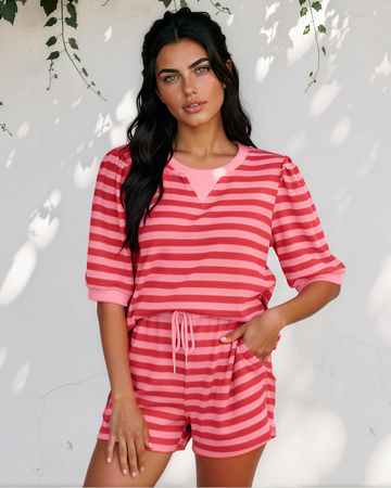 Sweet Escape Lounge Set in Green Stripe view 2 - Sweet Escape Setlist (one-piece)