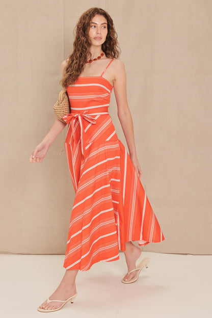 Sweet Escape Stripe Woven Midi Dress in NAVY view 2 - Sweet Escape Dress Windsor