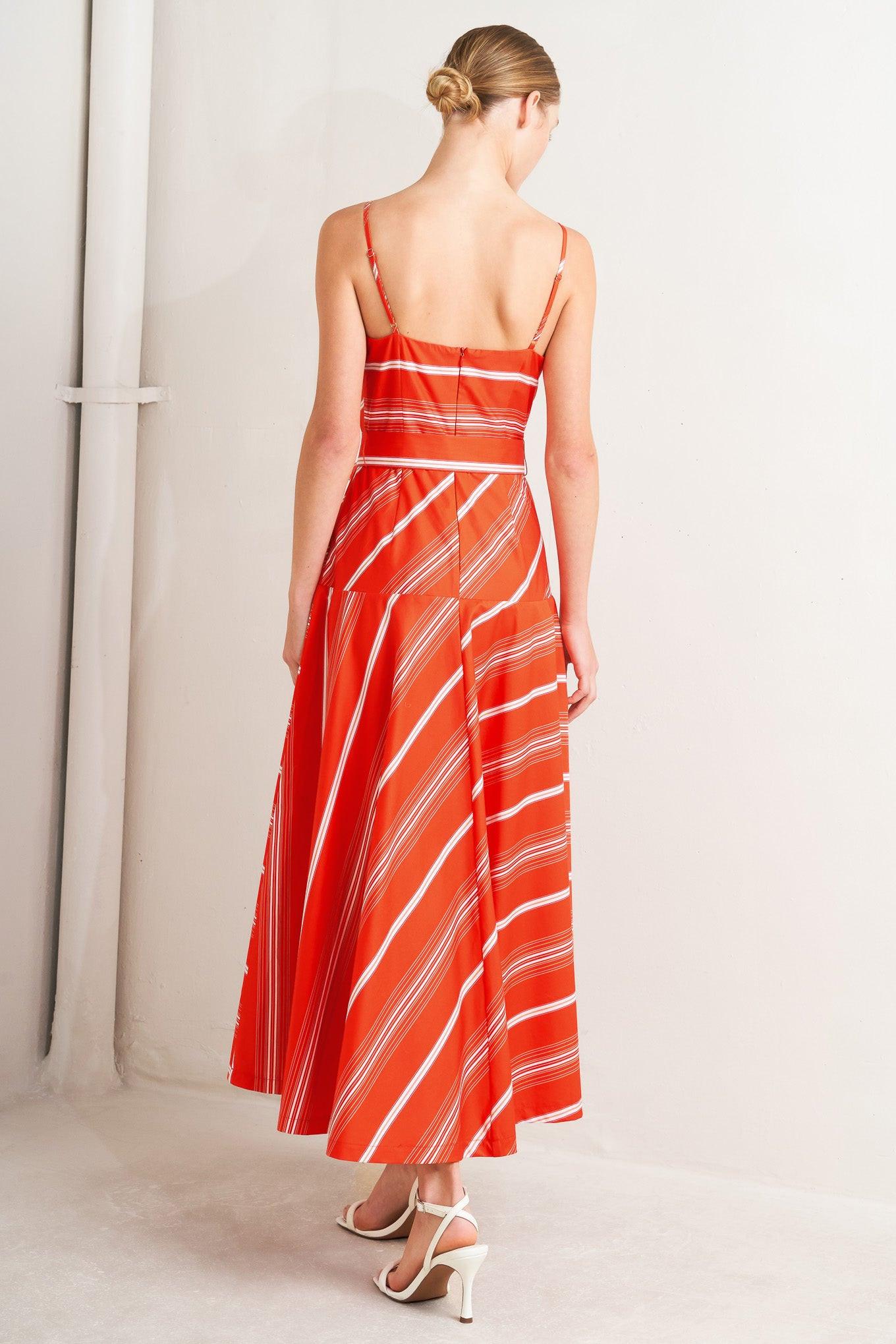 Sweet Escape Stripe Woven Midi Dress in TOMATO RED view 5 - Sweet Escape Dress Windsor