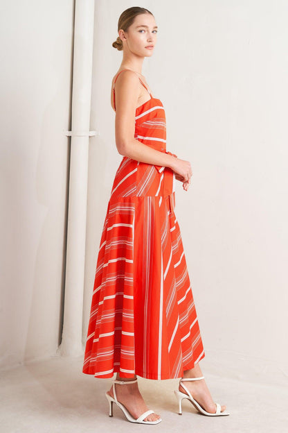 Sweet Escape Stripe Woven Midi Dress in TOMATO RED view 6 - Sweet Escape Dress Windsor