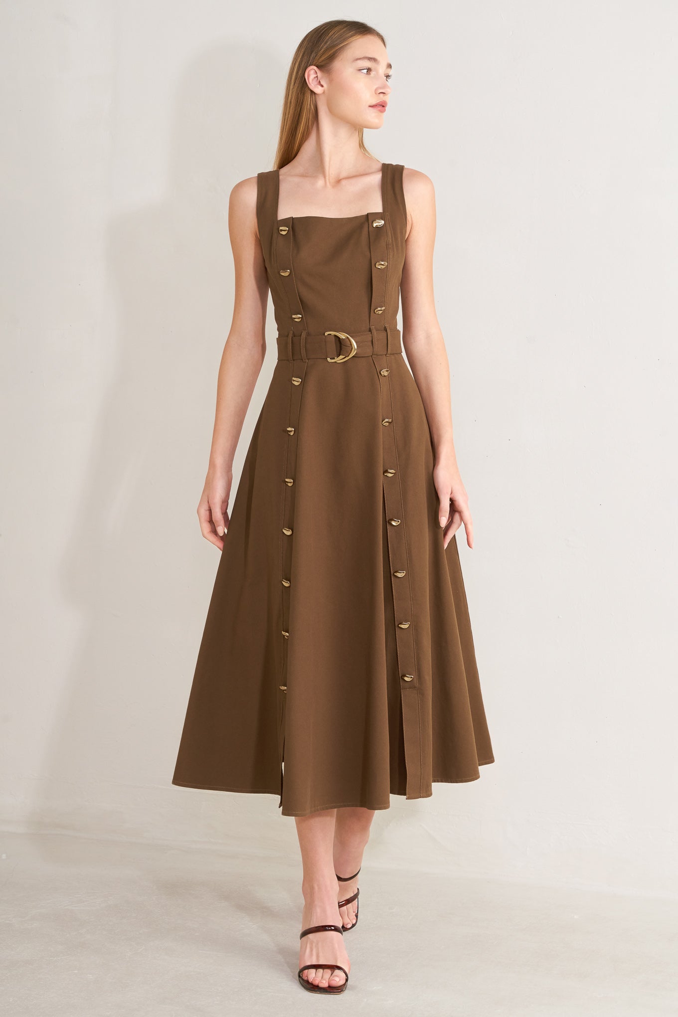 Sweet Sienna Woven Midi Dress in BROWN