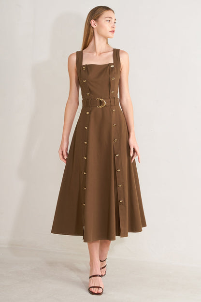 Sweet Sienna Woven Midi Dress in BROWN