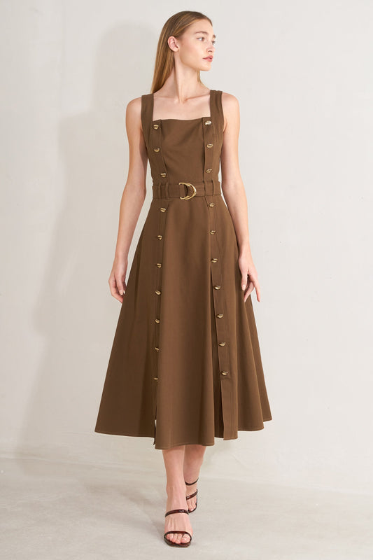 Sweet Sienna Woven Midi Dress in BROWN