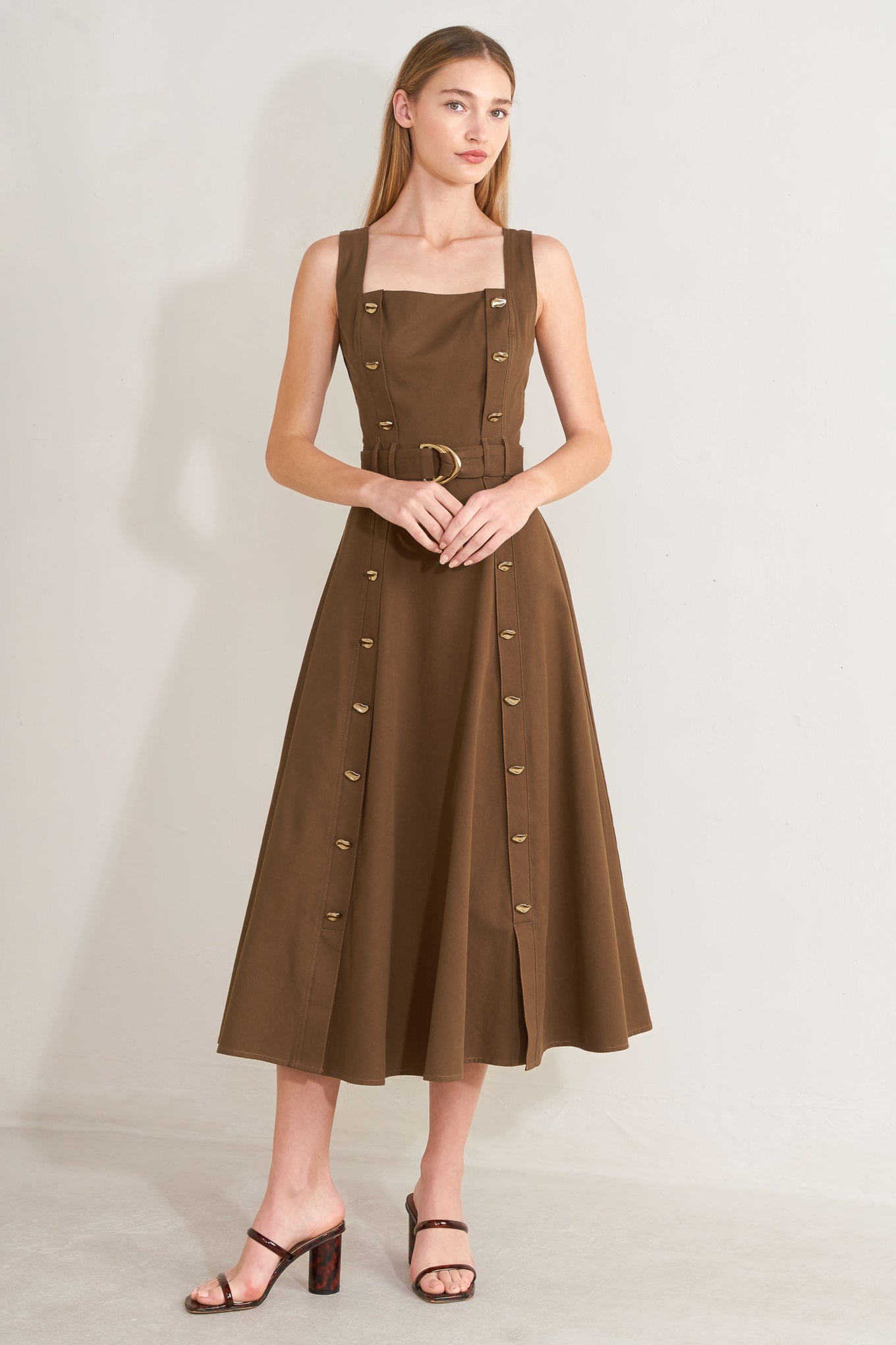 Sweet Sienna Woven Midi Dress in BROWN view 3