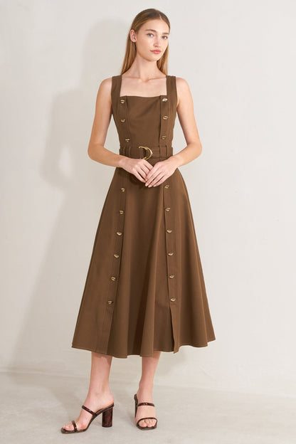 Sweet Sienna Woven Midi Dress in BROWN view 3