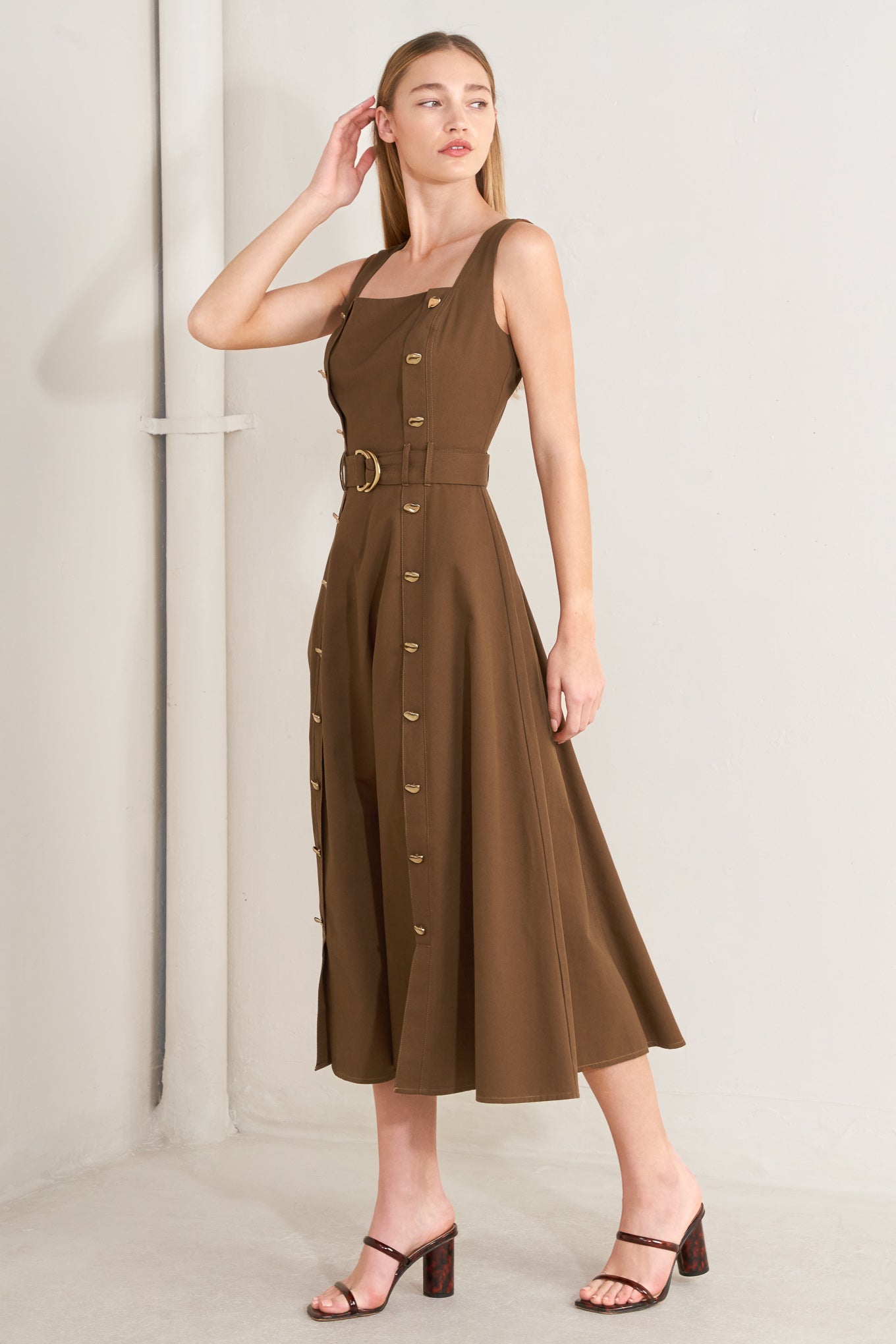 Sweet Sienna Woven Midi Dress in BROWN view 5