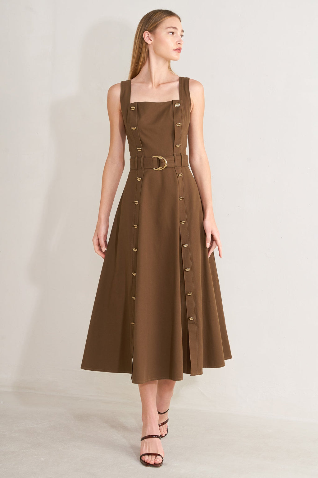 Sweet Sienna Woven Midi Dress BROWN (dress) - midi dress, woven midi dress - shop at us.meeeshop