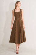 Sweet Sienna Woven Midi Dress BROWN (dress) - midi dress, woven midi dress - shop at us.meeeshop