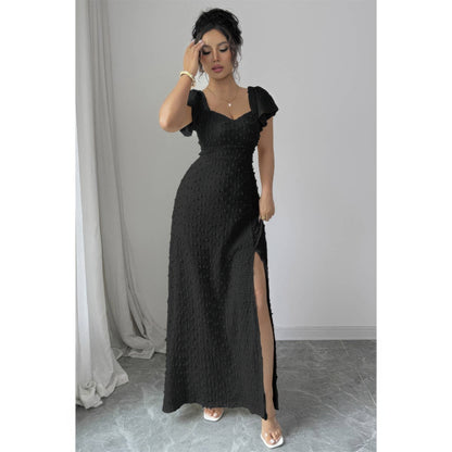 Swiss Dot Lace V Neck a Line Knot Back Dress in Beige - Swiss Dot Dress Women