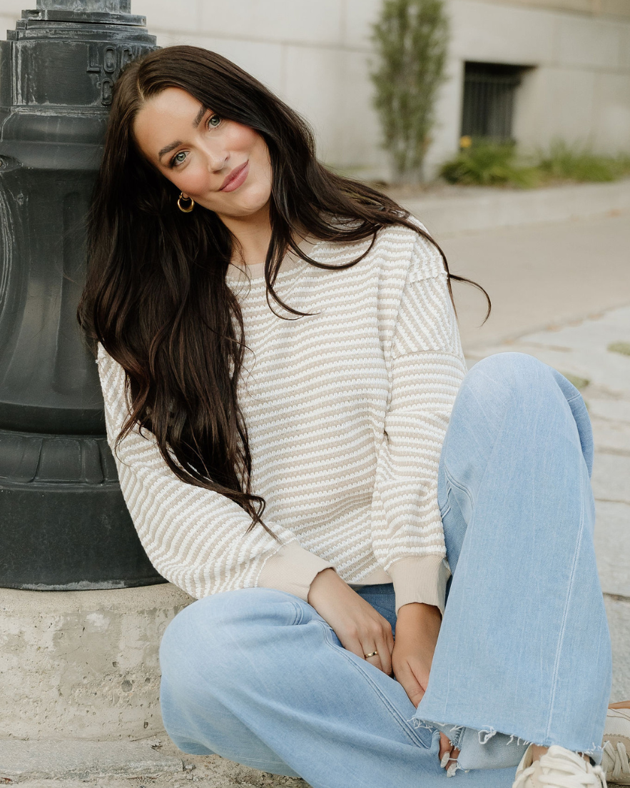 Sydney Striped Sweater Brown Stripe (layer) - striped sweater, sydney striped sweater - shop at us.meeeshop