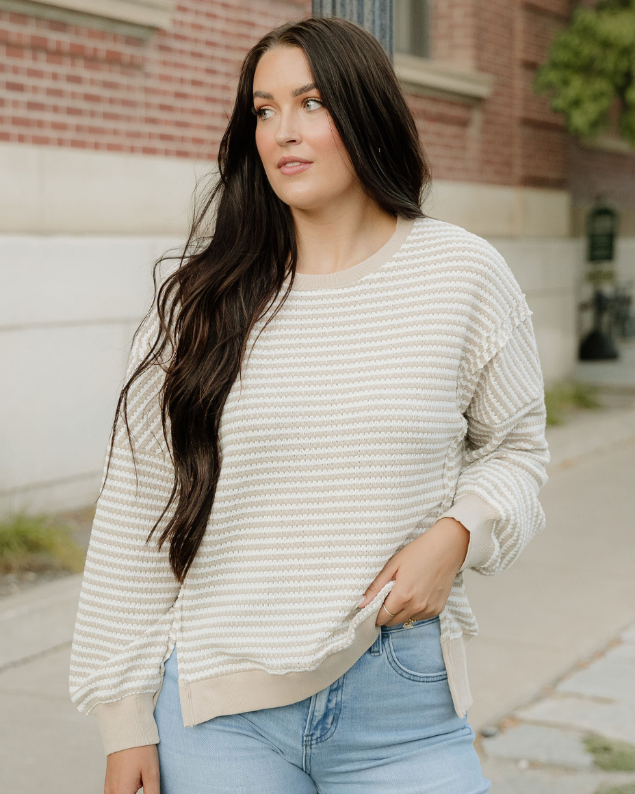 Sydney Striped Sweater Brown Stripe view 2 (layer) - striped sweater, sydney striped sweater - shop at us.meeeshop