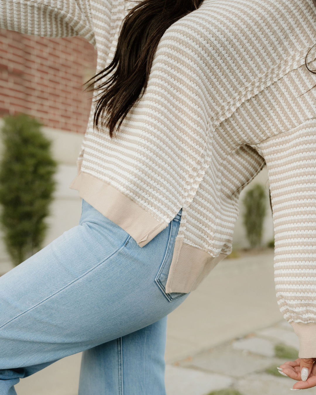 Sydney Striped Sweater Brown Stripe view 4 (layer) - striped sweater, sydney striped sweater - shop at us.meeeshop