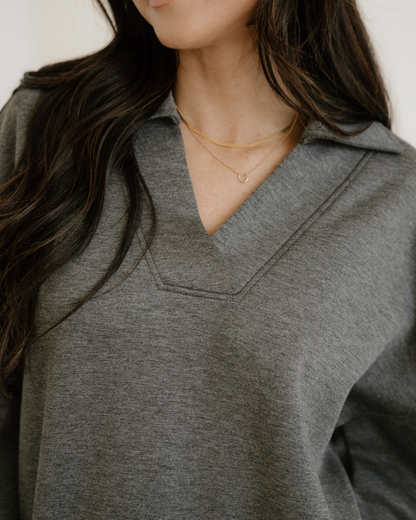 Sylvie Collared V Neck Pullover Sweatshirt Sweatpants Set view 5 - Set Pullover (top)