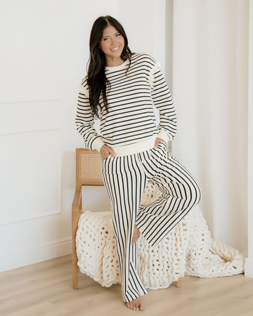 Talia Ruffle Trim Drop Shoulder Top Drawstring Loose Pant Set in S - Relaxed Fit - Set Top