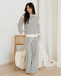 Talia Stripe Ruffle Trim Drop Shoulder Top Drawstring Loose Pant Set