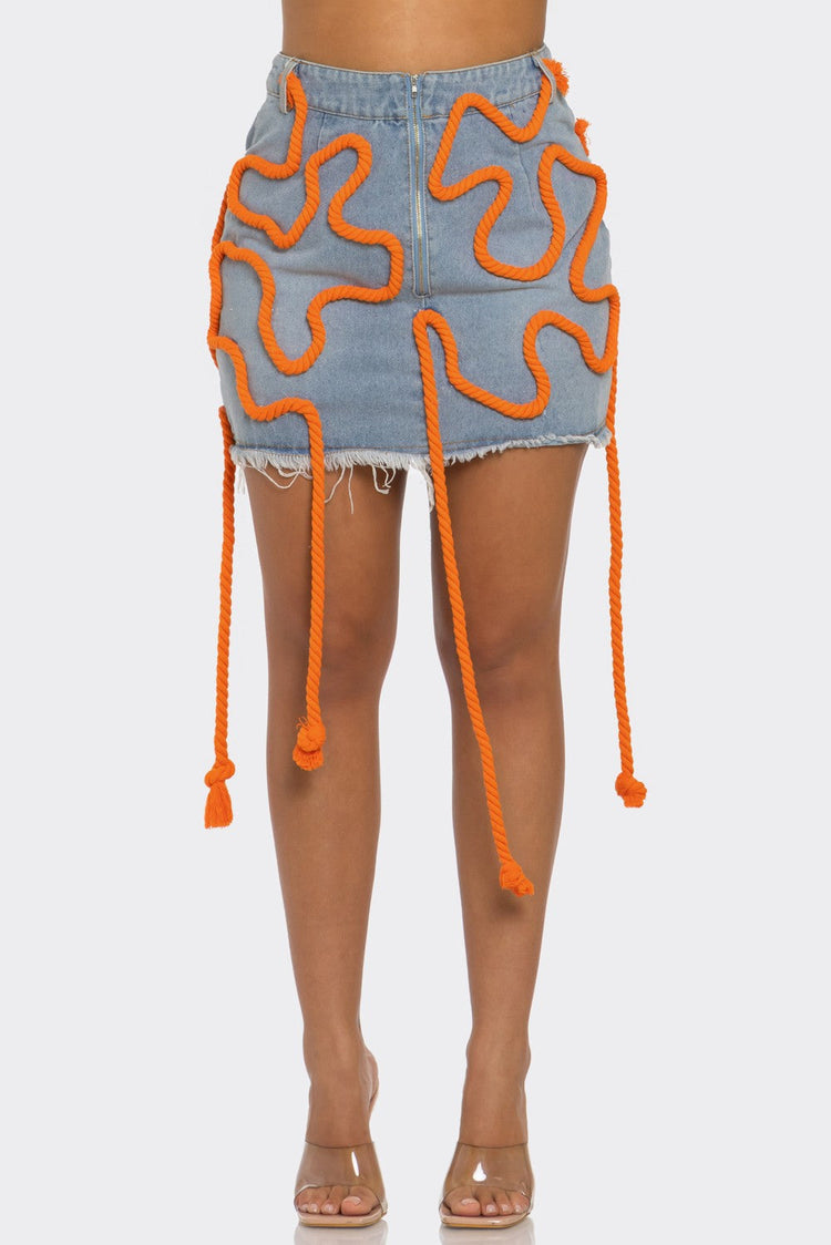 Tangerine Trace Denim Skirt Large view 3 (skirt) - denim skirt, trace denim skirt - shop at us.meeeshop