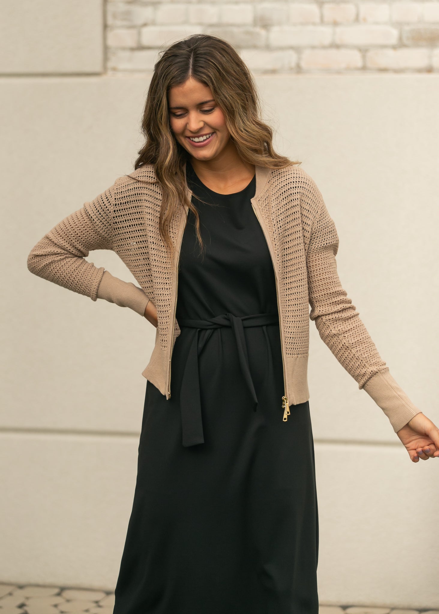 Tate Crochet Open Knit Cardigan Top in M view 3 - Fall Wardrobe Essential