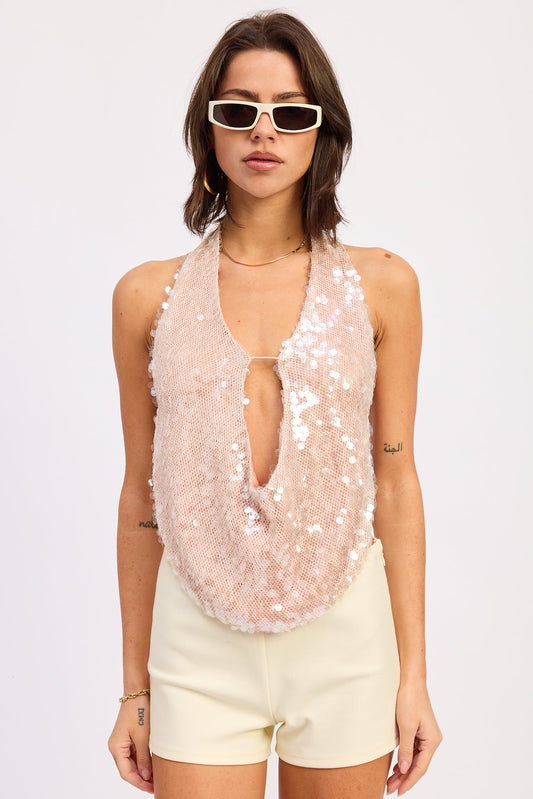 Tatiana Halter Top in Apricot - Tatiana Halter Neck Satin Gown