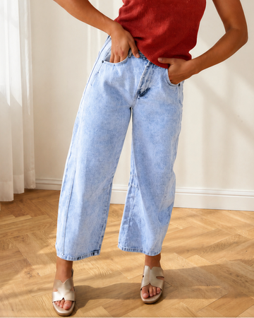 Tatum Light Washed Pull on Barrel Jeans in Beau Blue view 2 (bottom)