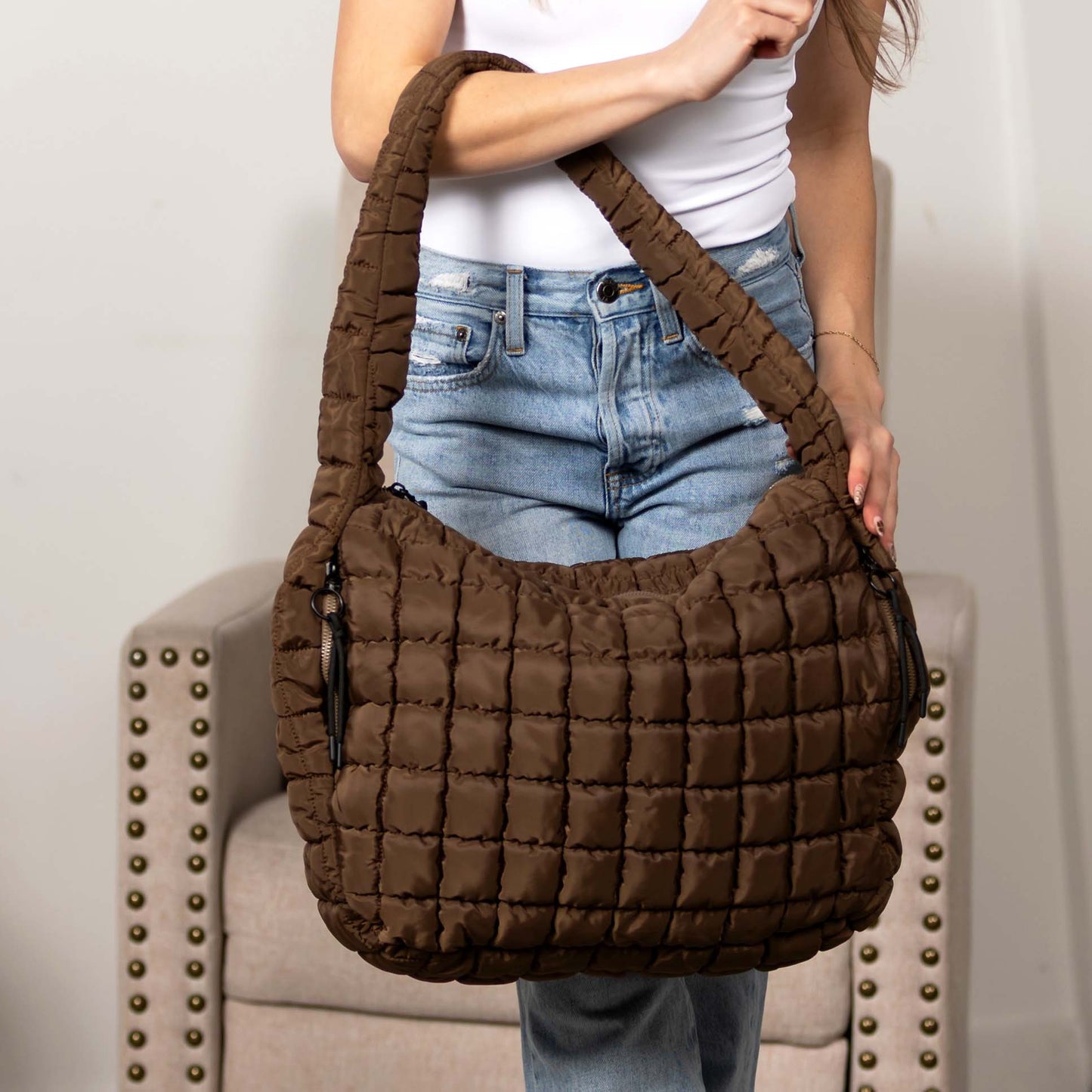 Taylor Quilted Puffer Tote in Black view 2 - Bella Taylor Quilted Tote (bag)