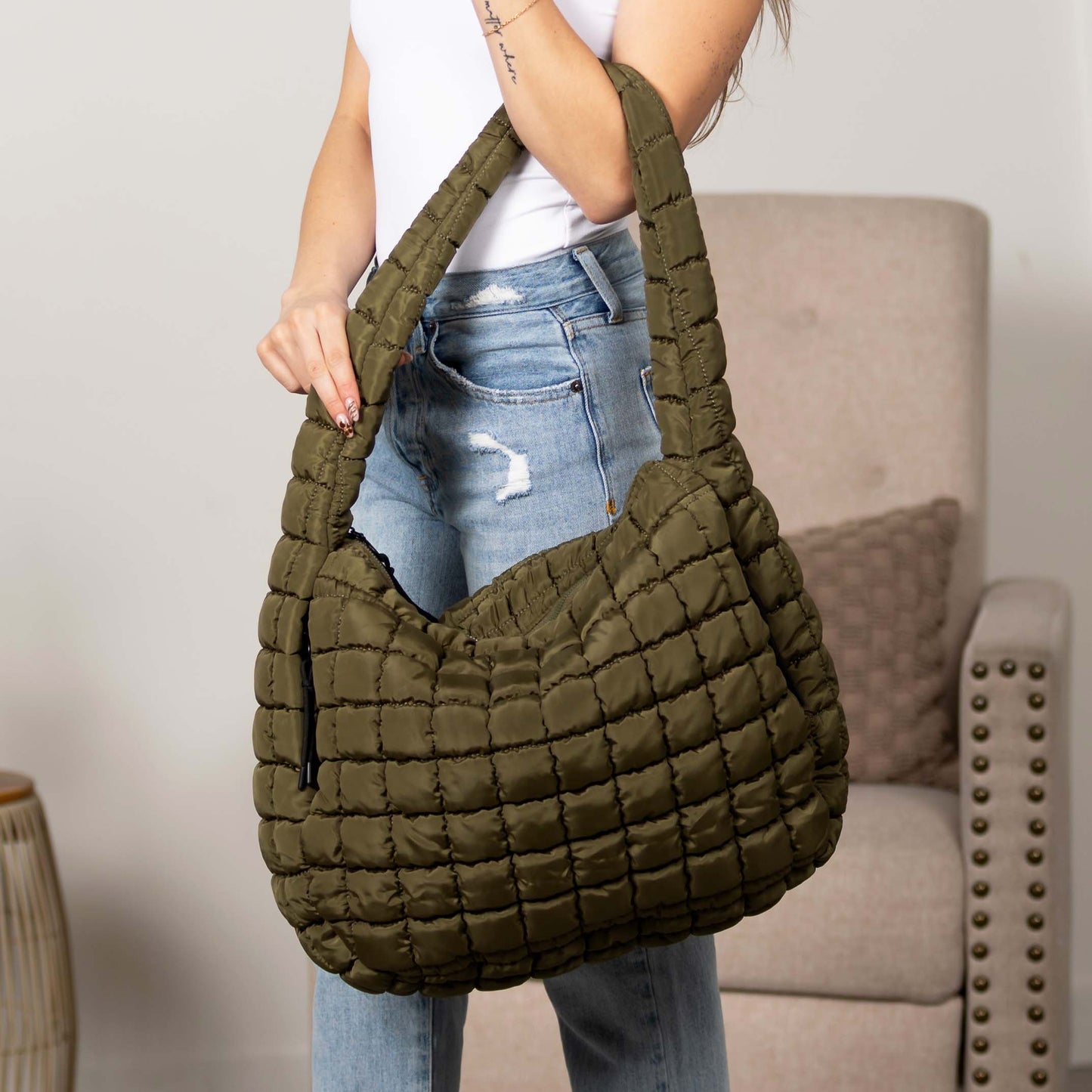 Taylor Quilted Puffer Tote in Emerald view 6 - Bella Taylor Quilted Tote (bag)