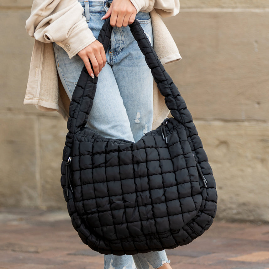 Taylor Quilted Puffer Tote in Slate Blue view 4 - Bella Taylor Quilted Tote (bag)