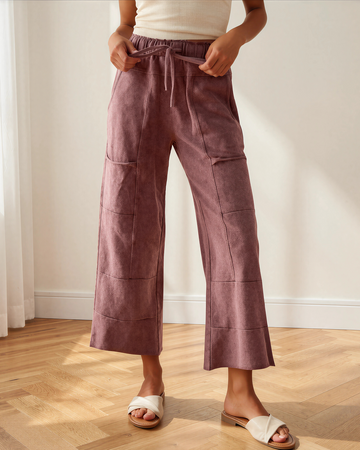 Teagan Mineral Wash Raw Hem Patched Pocket Pants in Wild Ginger view 2 (bottom)