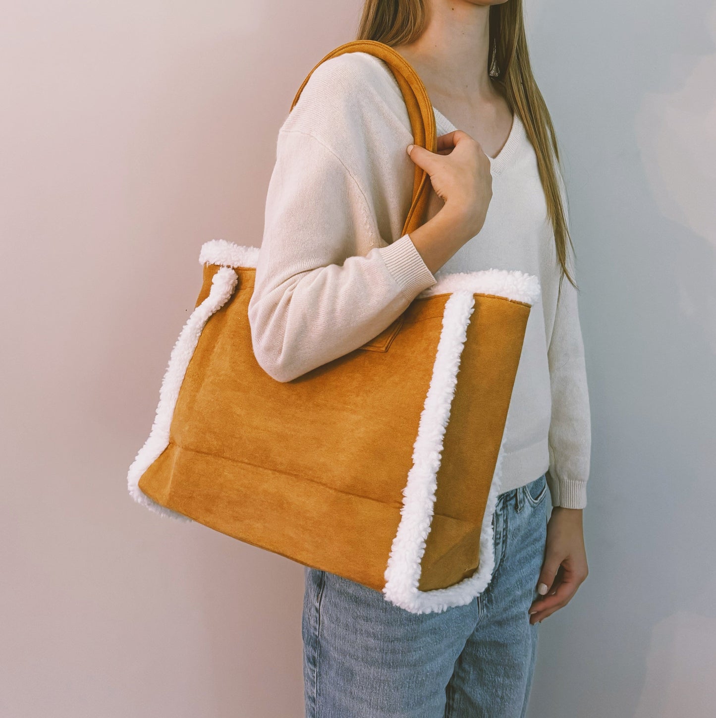 Teddy Cozy the Tote Shoulder Bag in Creamy Caramel - Cozy Plush Tote Victoria Secret