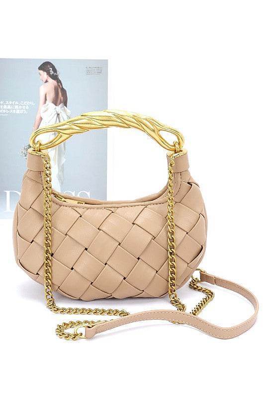 Textured Gold Bar Weaved Swing Bag - us.meeeshop