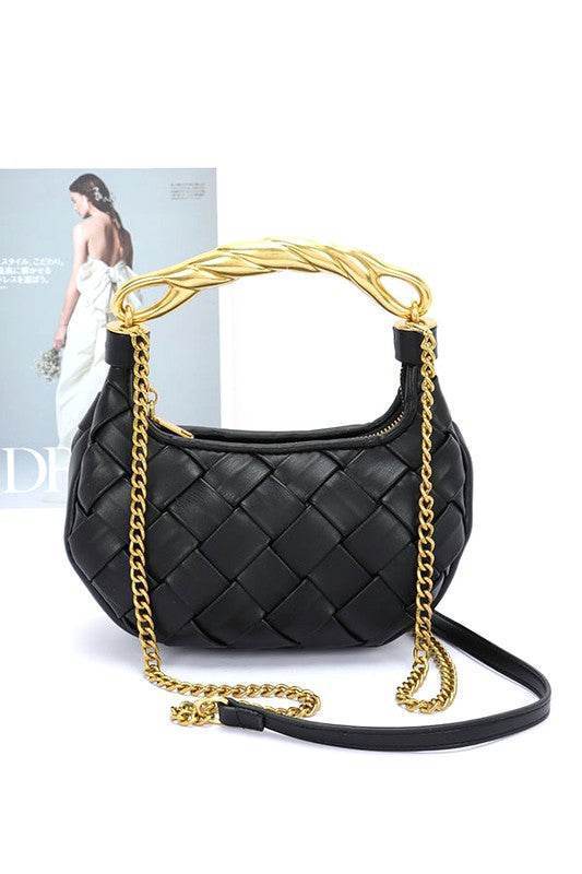 Textured Gold Bar Weaved Swing Bag - us.meeeshop