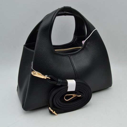 Textured Slouchy Handbag with Detachable Shoulder Strap in Black - Textured Slouchy Bag