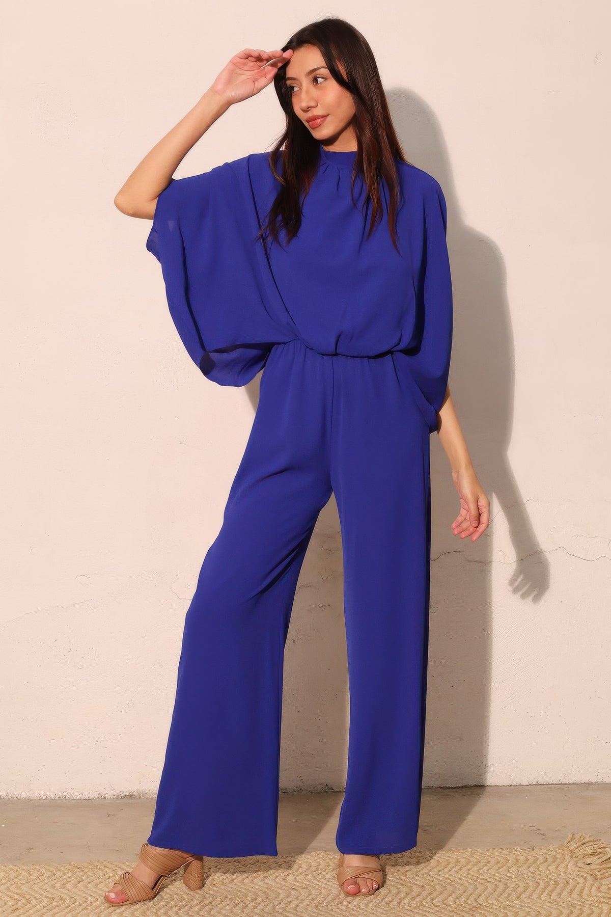 Textured Solid Mock Neck Caftan Jumpsuit in S - Tyc 2609 (one-piece)