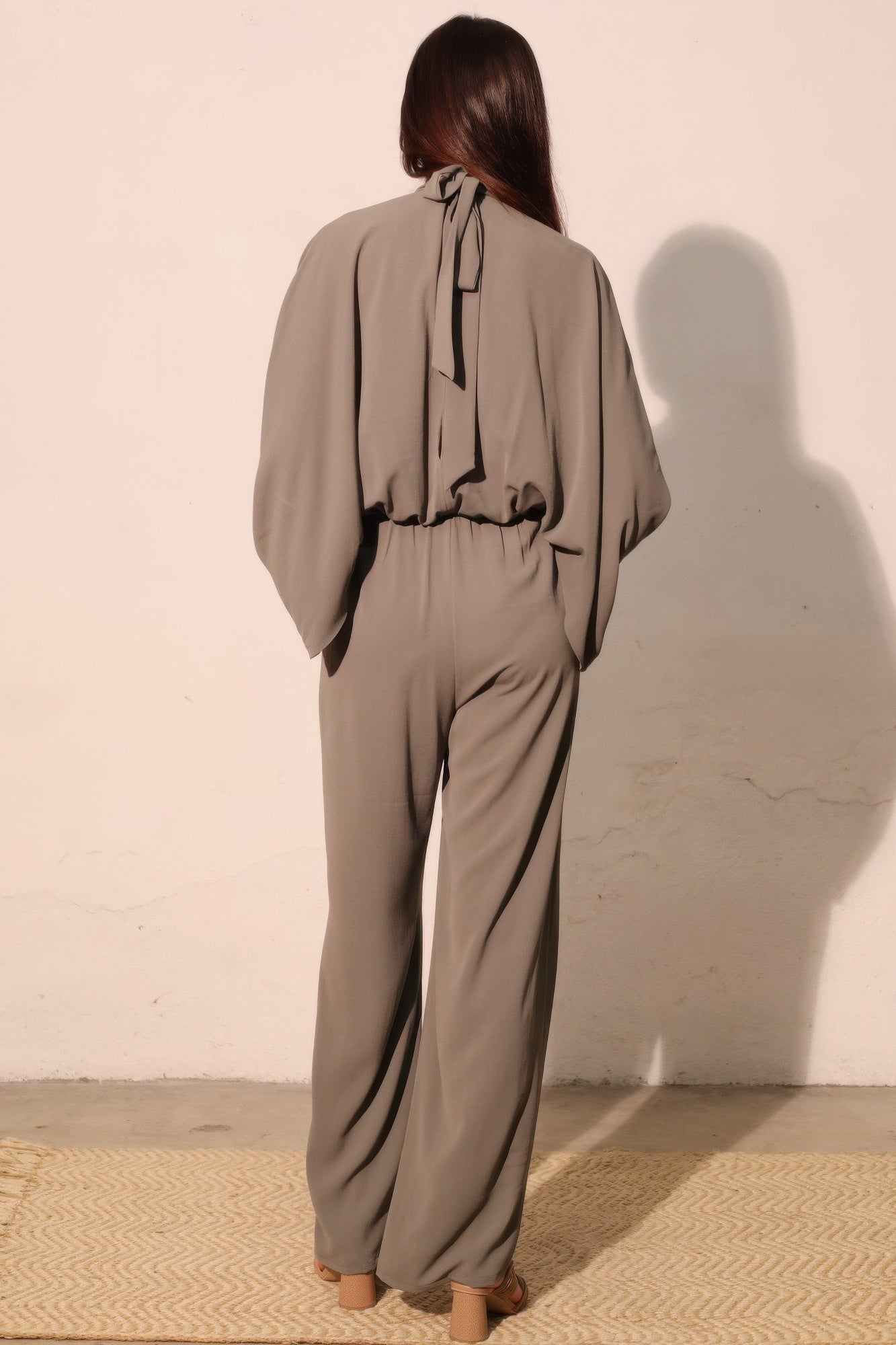 Textured Solid Mock Neck Caftan Jumpsuit view 4 (one-piece)