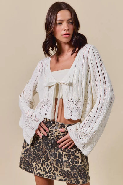 textured sweater open So Me Textured Sweater Open Front Ribbon Tie Cardigan view 4 (layer) - shop at us.meeeshop