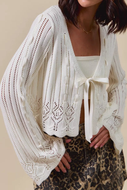 textured sweater open So Me Textured Sweater Open Front Ribbon Tie Cardigan view 5 (layer) - shop at us.meeeshop