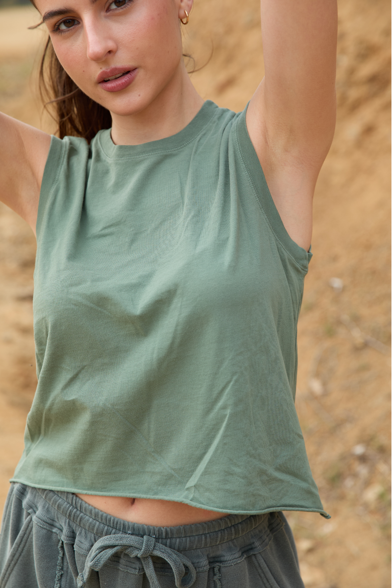 The Ana Tank in Olive view 2 - Ana Tank Tops