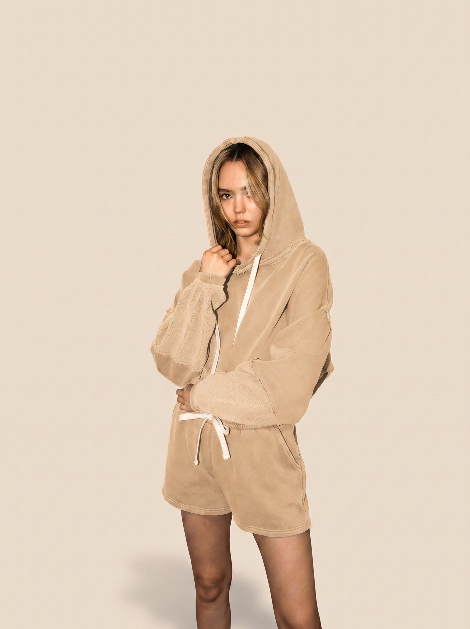 The Bonnie Cropped Hoodie - Bone M view 3 (top) - bone hoodie, cropped bone hoodie - shop at us.meeeshop