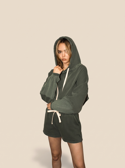The Bonnie Cropped Hoodie - Olive Top in L view 4 - Olive Hoodie