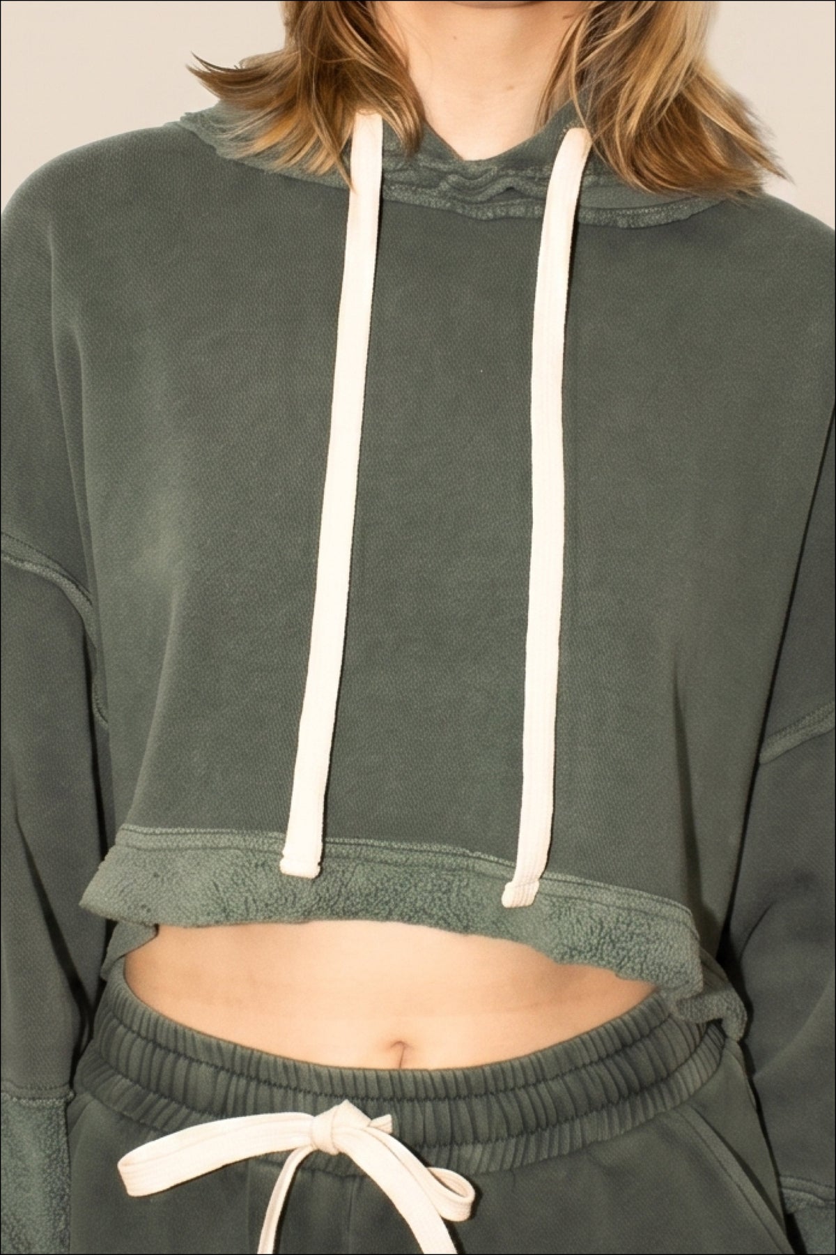 The Bonnie Cropped Hoodie - Olive Top in M view 3 - Olive Hoodie