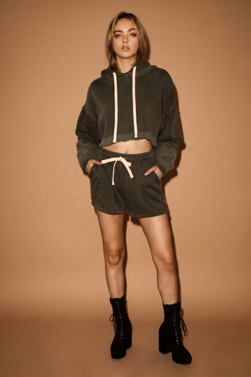 The Bonnie Cropped Hoodie - Olive Top in XS - Olive Hoodie