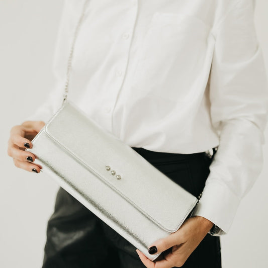 The Evening Metallic Clutch Crossbody Bag in Black view 2 - Evening Metallic Bag