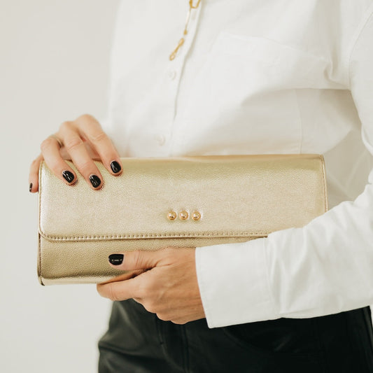 The Evening Metallic Clutch Crossbody Bag in Gold - Evening Metallic Bag