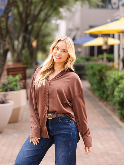 The Kathryn Button-up, Brown in Brown - Button Brown (top)