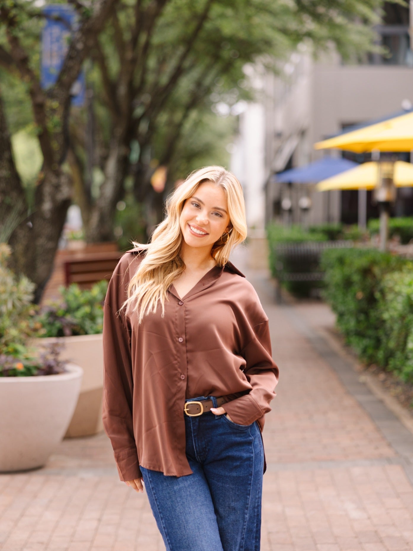 The Kathryn Button-up, Brown in Brown view 3 - Button Brown (top)