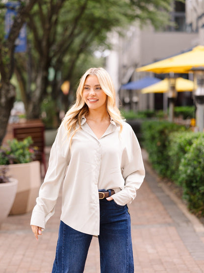 The Kathryn Button-up, Grey in Grey - Button Grey (top)