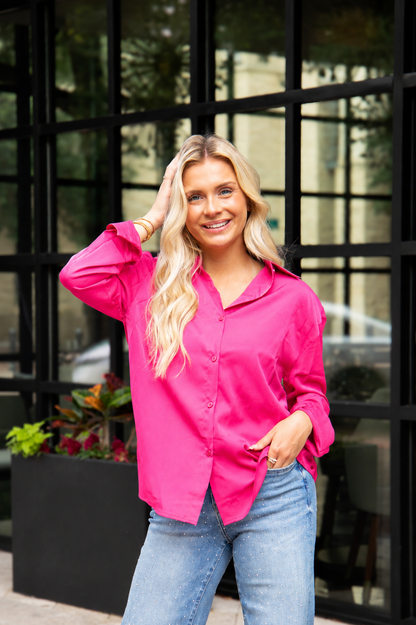 The Kathryn Button-up, Hot Pink in Hot Pink - Button Pink (top)
