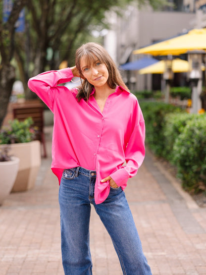 The Kathryn Button-up, Hot Pink in Hot Pink view 4 - Button Pink (top)